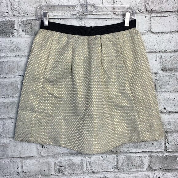 Ganni Anthropologie Gold Metallic Pleated A Line Mini Skirt with Pockets - Picture 1 of 13
